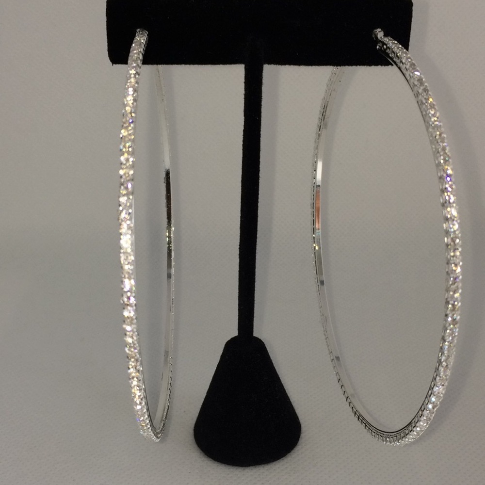 New!Silvertone Rhinestone Jumbo Earrings